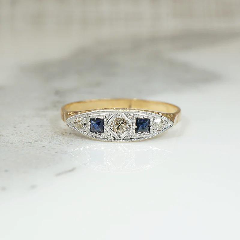Sapphire & Diamond Two Tone Edwardian Ring