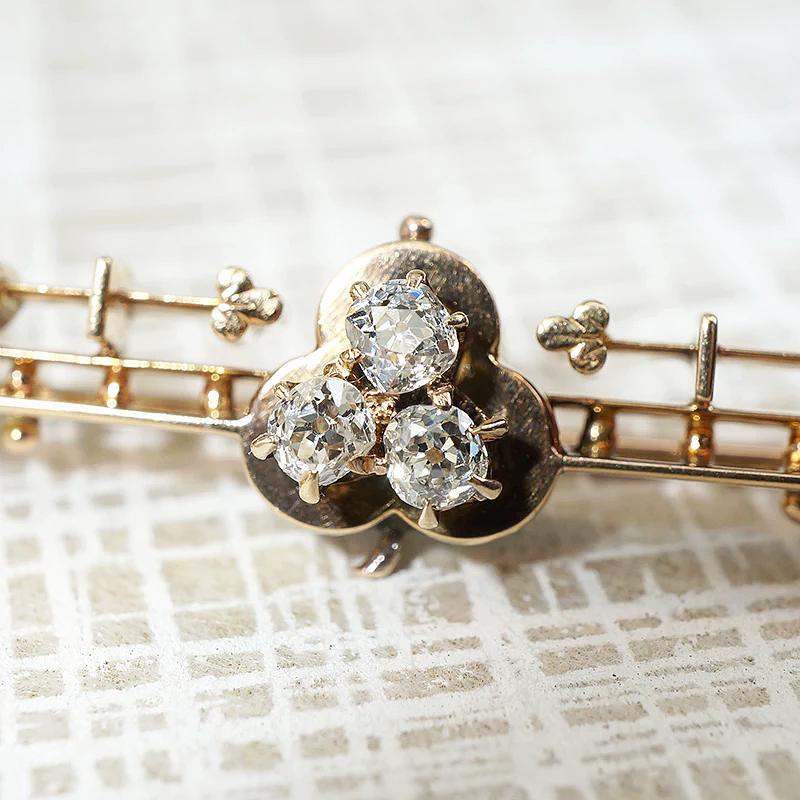 Lucky Diamond Clover Victorian Bar Pin