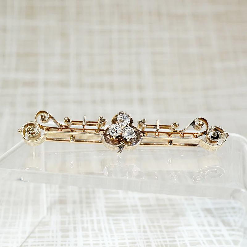 Lucky Diamond Clover Victorian Bar Pin
