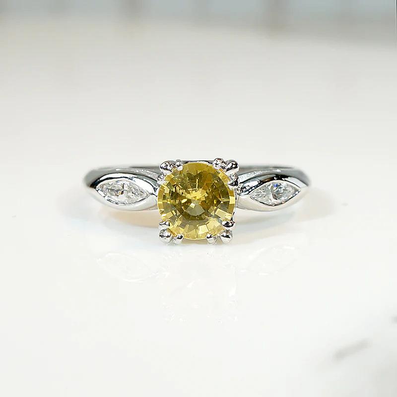 Dazzling Yellow Sapphire with Marquise Accent Diamond Ring