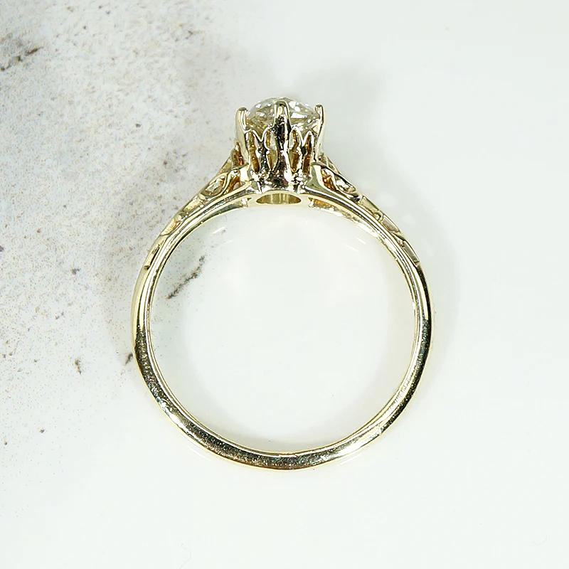 Pale Yellow Old Mine Diamond in Lacy Gold Solitaire