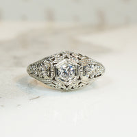 Flower Filled Filigree Diamond Engagement Ring
