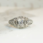 Flower Filled Filigree Diamond Engagement Ring