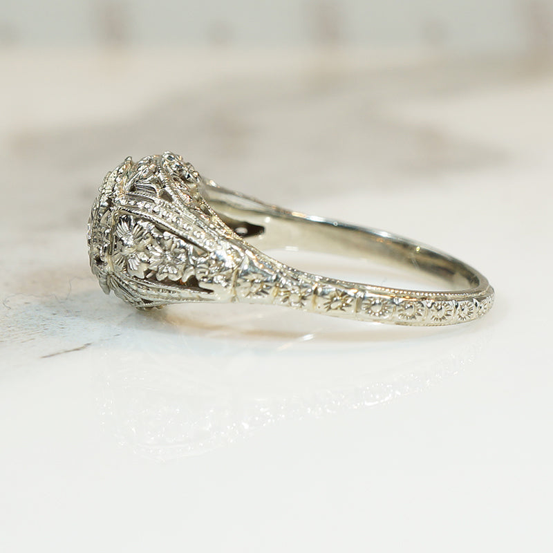 Flower Filled Filigree Diamond Engagement Ring