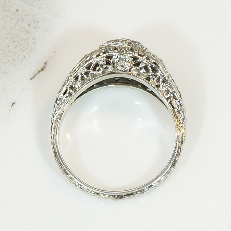 Flower Filled Filigree Diamond Engagement Ring