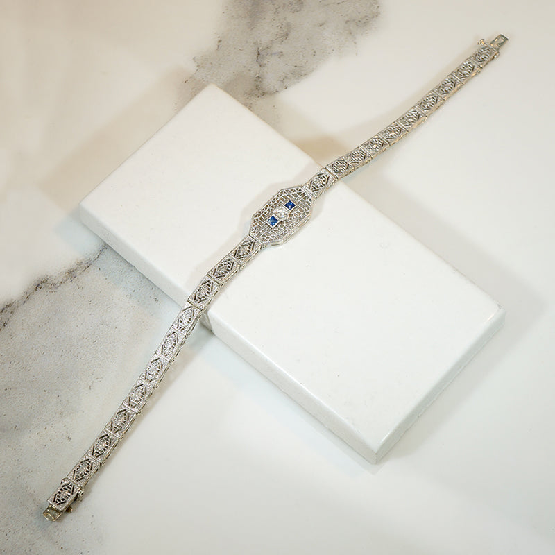 Fine Filigree Bracelet with Diamonds & French Cut Sapphires