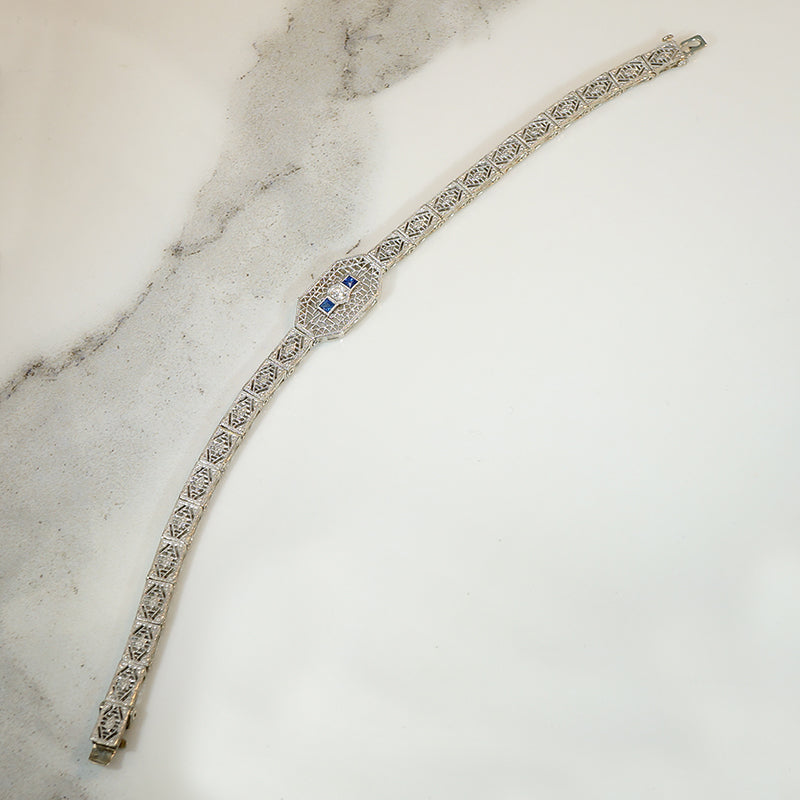 Fine Filigree Bracelet with Diamonds & French Cut Sapphires