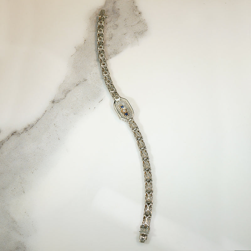 Fine Filigree Bracelet with Diamonds & French Cut Sapphires