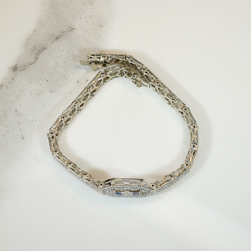 Fine Filigree Bracelet with Diamonds & French Cut Sapphires