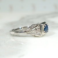Mid Century Sapphire Filigree Engagement Ring