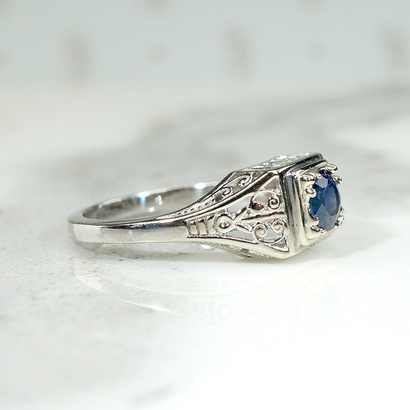 Mid Century Sapphire Filigree Engagement Ring