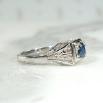 Mid Century Sapphire Filigree Engagement Ring
