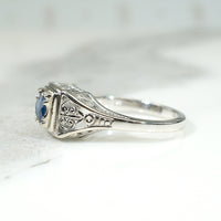 Mid Century Sapphire Filigree Engagement Ring