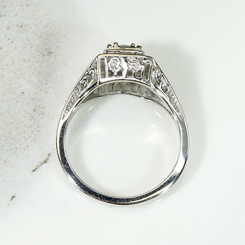 Mid Century Sapphire Filigree Engagement Ring