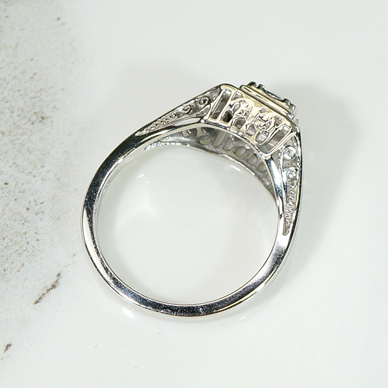 Mid Century Sapphire Filigree Engagement Ring