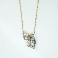 Jaunty Diamond & Pearl Foliate Necklace