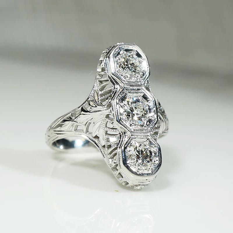 Dramatic Three Diamond Filigree Knuckle Ring