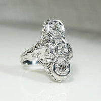 Dramatic Three Diamond Filigree Knuckle Ring