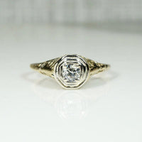 Subtle Two Tone Filigree Diamond Engagement Ring