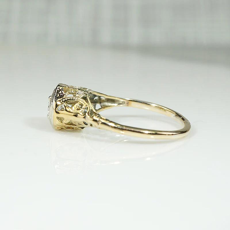 Subtle Two Tone Filigree Diamond Engagement Ring