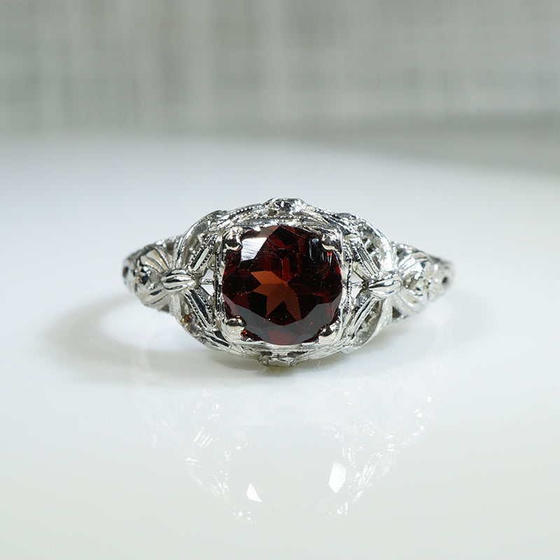 Bows and Daisies Filigree Garnet Ring