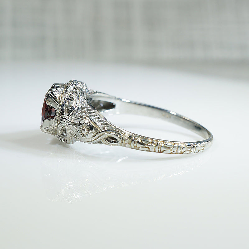 Bows and Daisies Filigree Garnet Ring