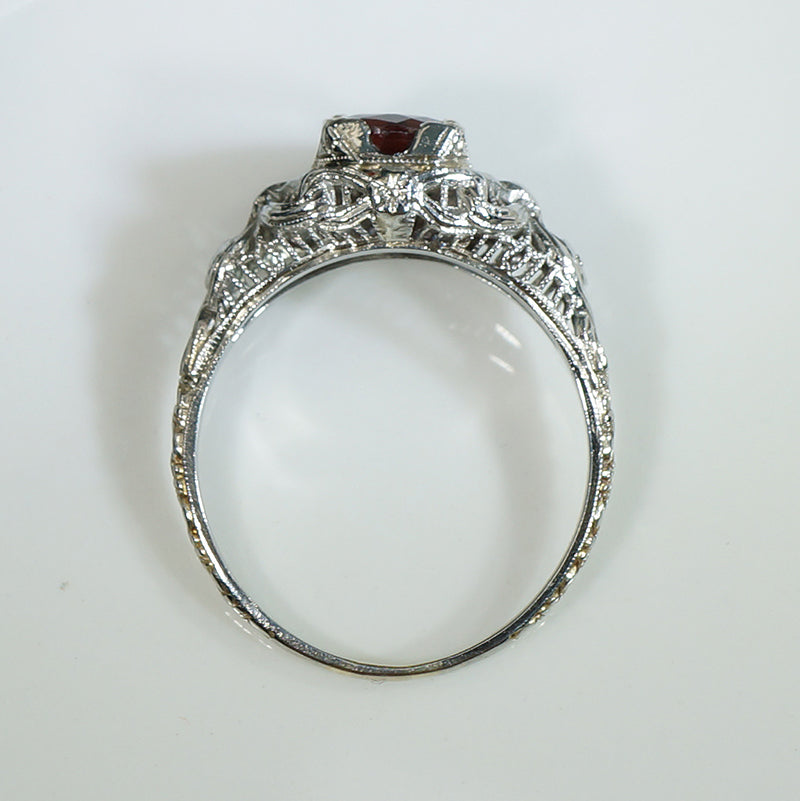 Bows and Daisies Filigree Garnet Ring