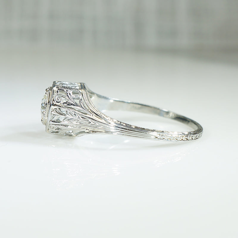 Intricate Filigree and Old European Cut Diamond Ring