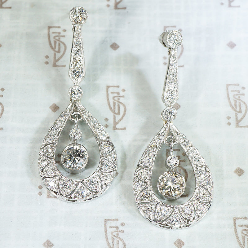 Glamorous Platinum and Diamond Ear Pendants