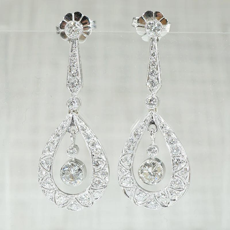 Glamorous Platinum and Diamond Ear Pendants