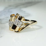Gorgeous Retro Scrolled Diamond & Gold Ring