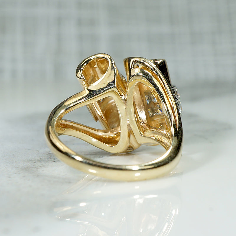 Gorgeous Retro Scrolled Diamond & Gold Ring