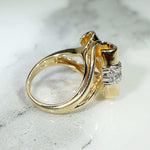 Gorgeous Retro Scrolled Diamond & Gold Ring