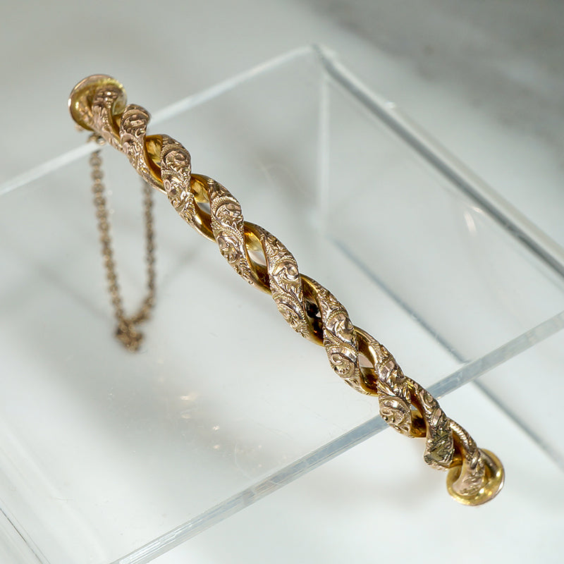 Engraved Rosy Gold Hinged Victorian Bangle