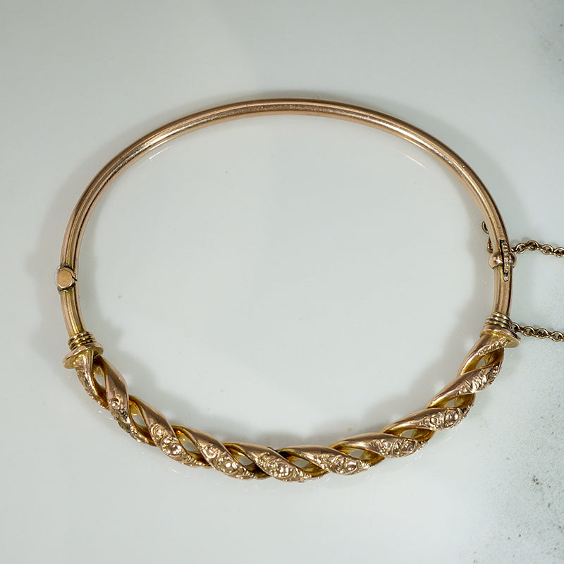Engraved Rosy Gold Hinged Victorian Bangle