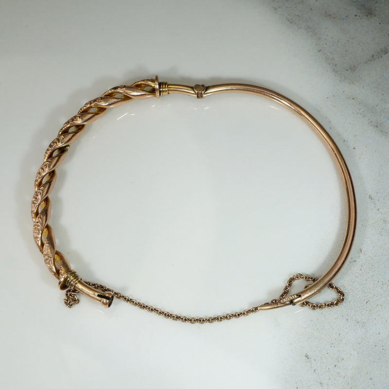 Engraved Rosy Gold Hinged Victorian Bangle