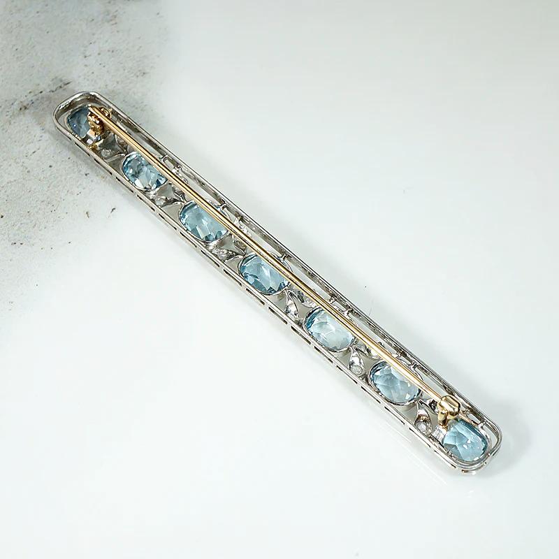 Ethereal Aquamarine Bar Pin with Rose Cut Diamonds