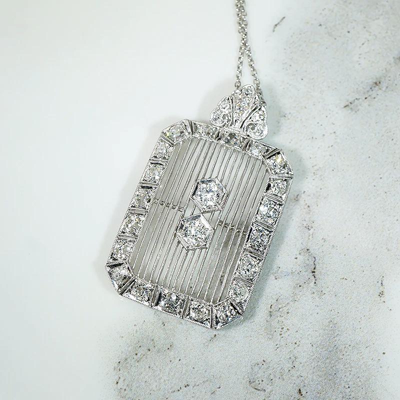 Edwardian Diamond & Platinum filigree Necklace - Fereshteh Broumand Inc