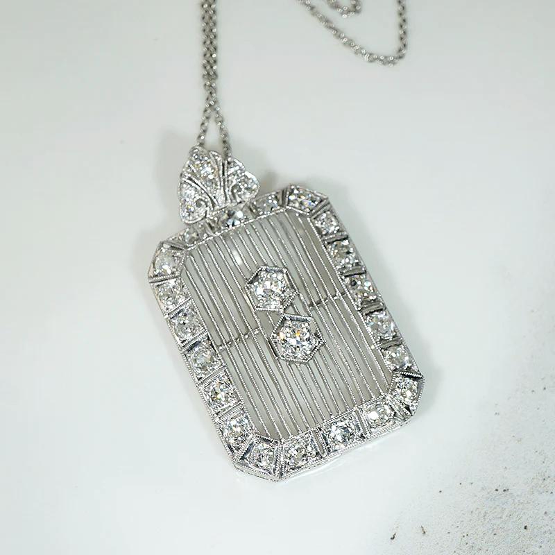 Diamond Encrusted Edwardian Platinum Filigree Pendant