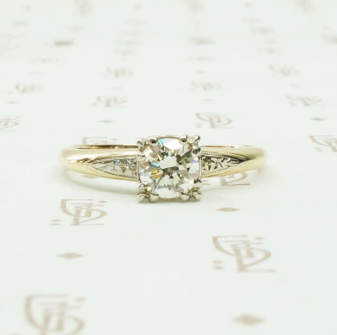 graceful 2 tone gold diamond engagement ring circa 1940