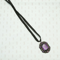 Purple Glass and Silver Pendant on Silk Ribbon