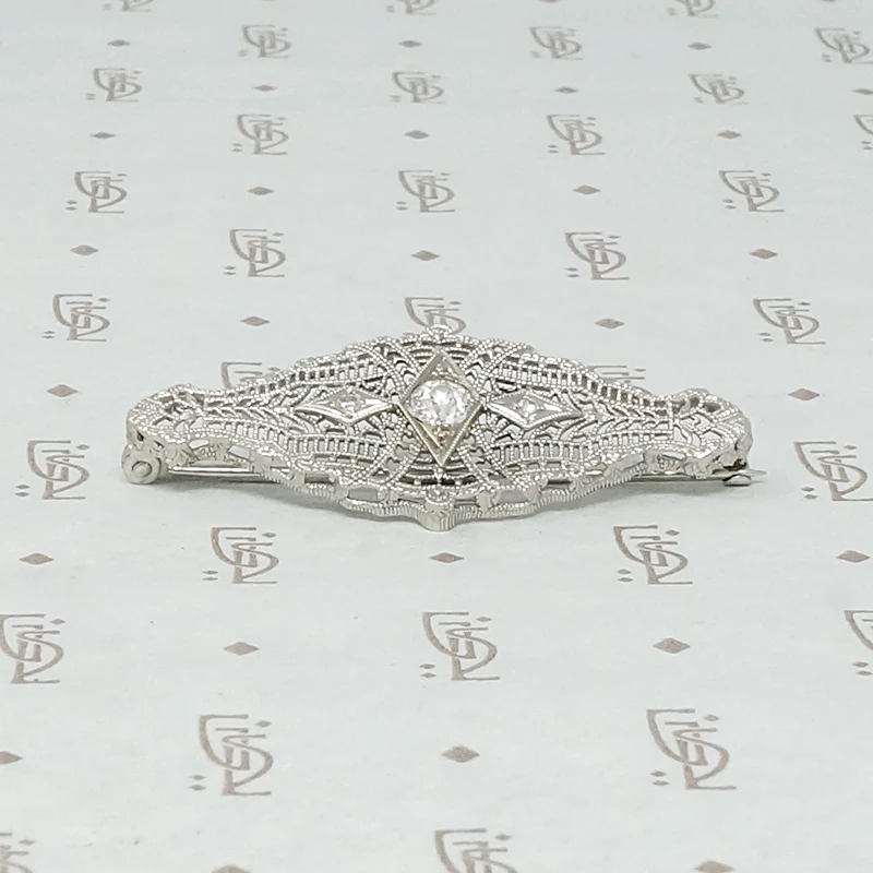 Lacy Art Deco Filigree and Diamond Brooch