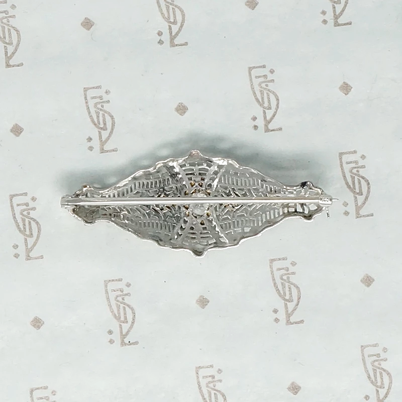 Lacy Art Deco Filigree and Diamond Brooch