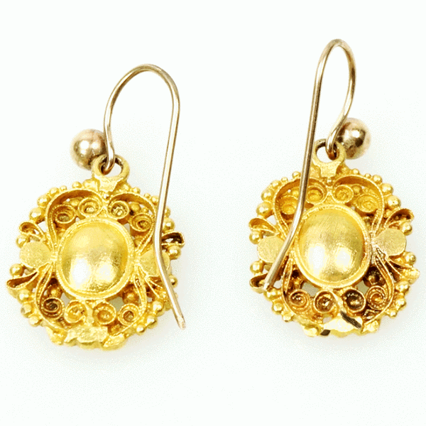 Georgian Gold Cannetille Foiled Yellow Paste Earrings
