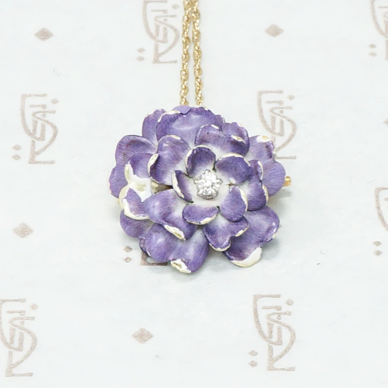 Lavender Rose Enameled Pin Pendant