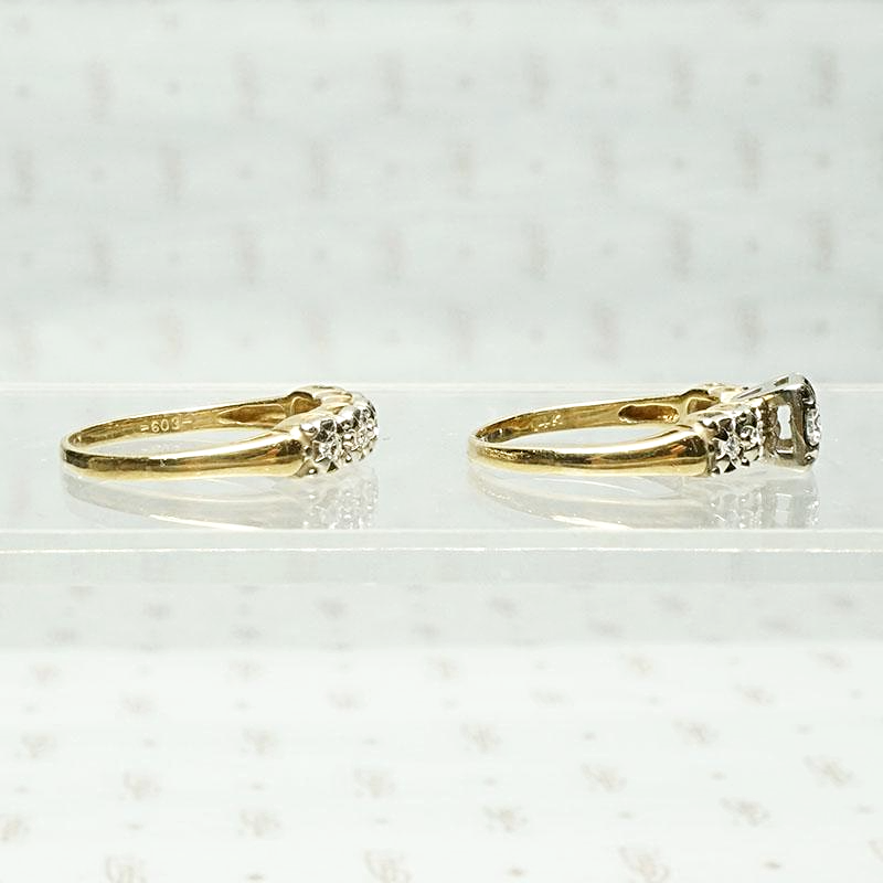 Excellent Condition Two Tone Gold & Diamond Wedding Set, side view