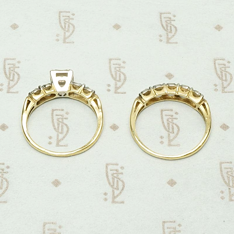 Excellent Condition Two Tone Gold & Diamond Wedding Set, top view