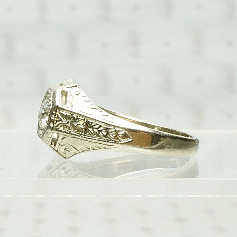 Architectural Belias Band with Diamond & White Gold, side view