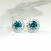Brilliant Natural Blue Zircon Halo Stud Earrings