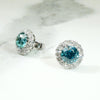Brilliant Natural Blue Zircon Halo Stud Earrings